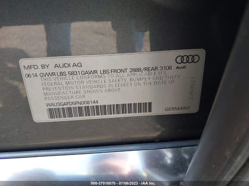 2015 AUDI A8 L 3.0T WAU3GAFD5FN008144