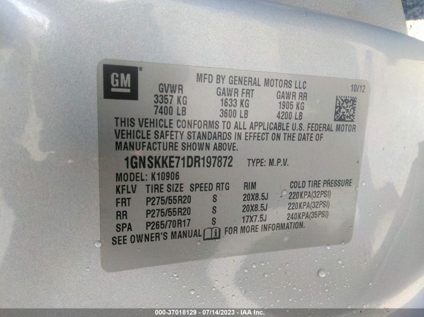 2013 CHEVROLET SUBURBAN 1500 LTZ 1GNSKKE71DR197872