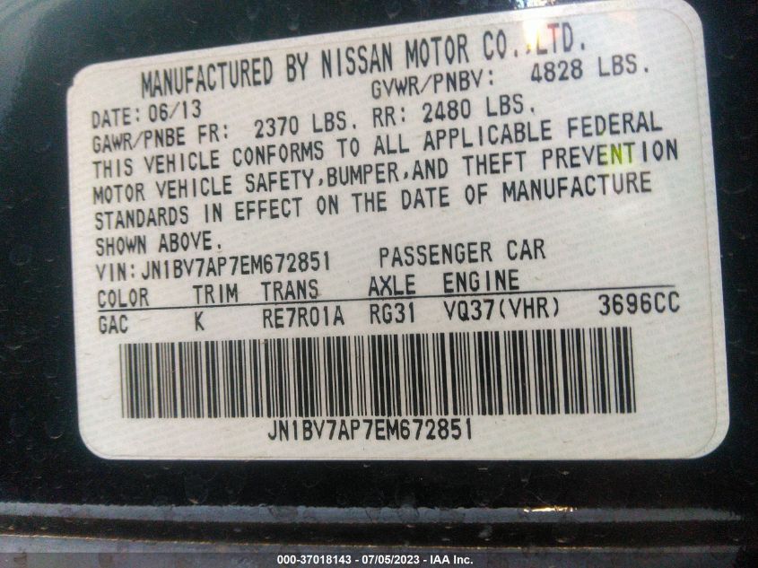 2014 INFINITI Q50 PREMIUM - JN1BV7AP7EM672851