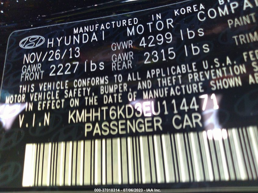 2014 HYUNDAI GENESIS COUPE 2.0T KMHHT6KD3EU114471