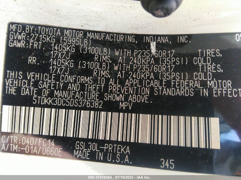 2013 TOYOTA SIENNA LE - 5TDKK3DC5DS376382