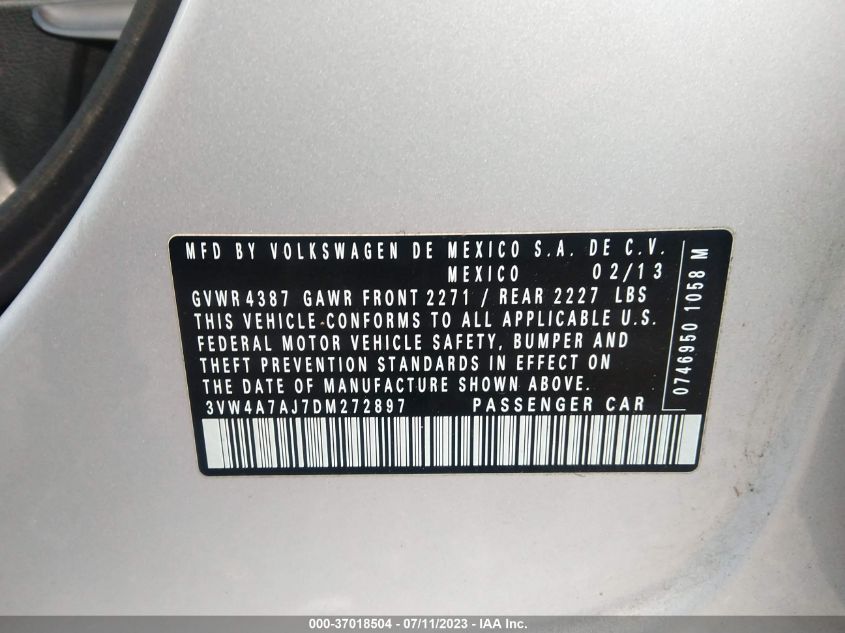 2013 VOLKSWAGEN GLI 3VW4A7AJ7DM272897