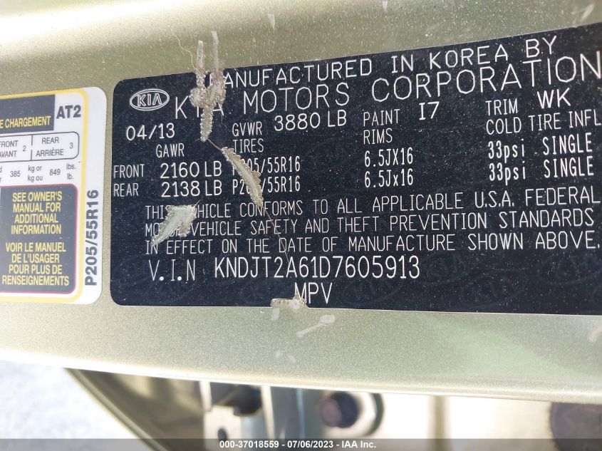 2013 KIA SOUL + - KNDJT2A61D7605913