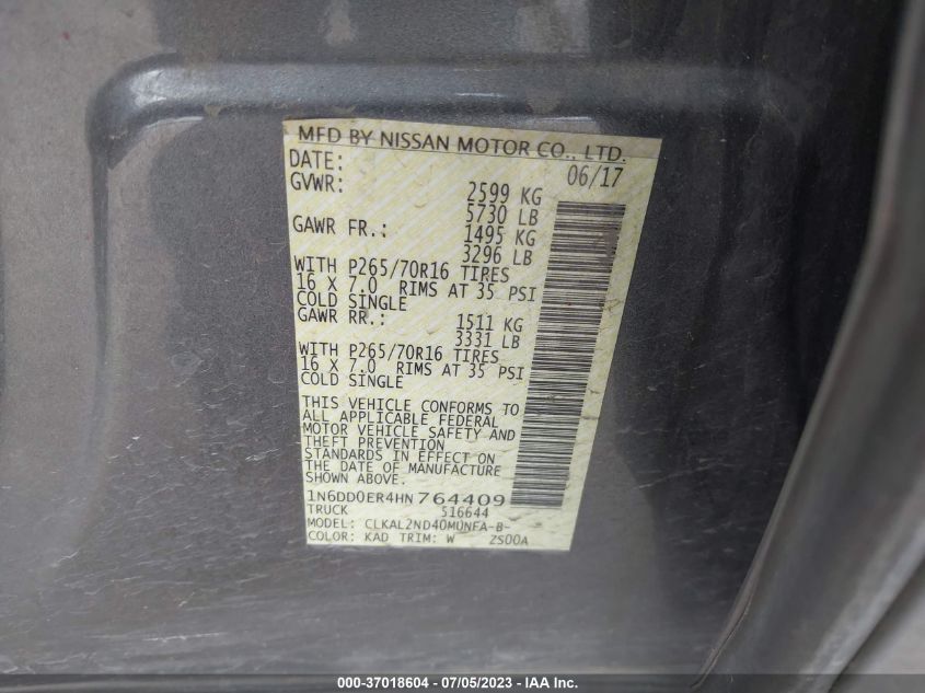 2017 NISSAN FRONTIER SV V6 - 1N6DD0ER4HN764409