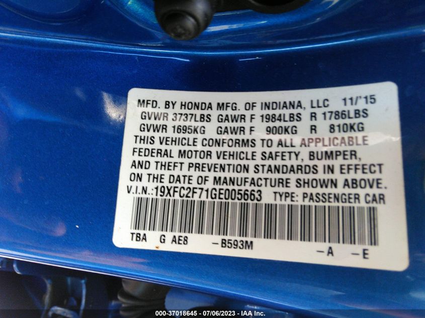 2016 HONDA CIVIC SEDAN EX - 19XFC2F71GE005663