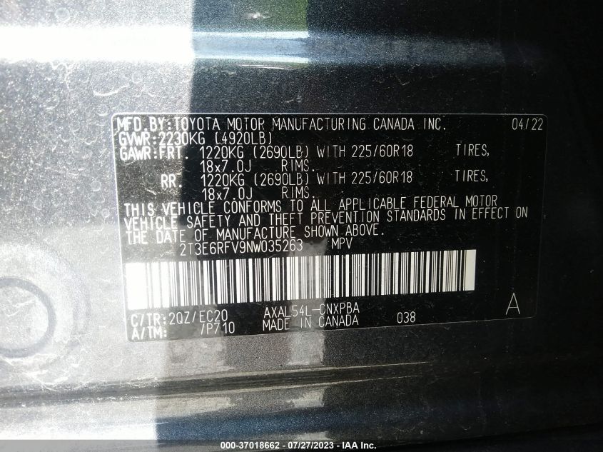 2022 TOYOTA RAV4 HYBRID XSE - 2T3E6RFV9NW035263