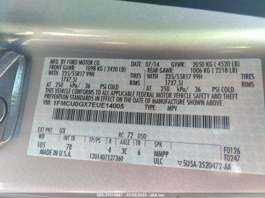 2014 FORD ESCAPE SE - 1FMCU0GX7EUE14005