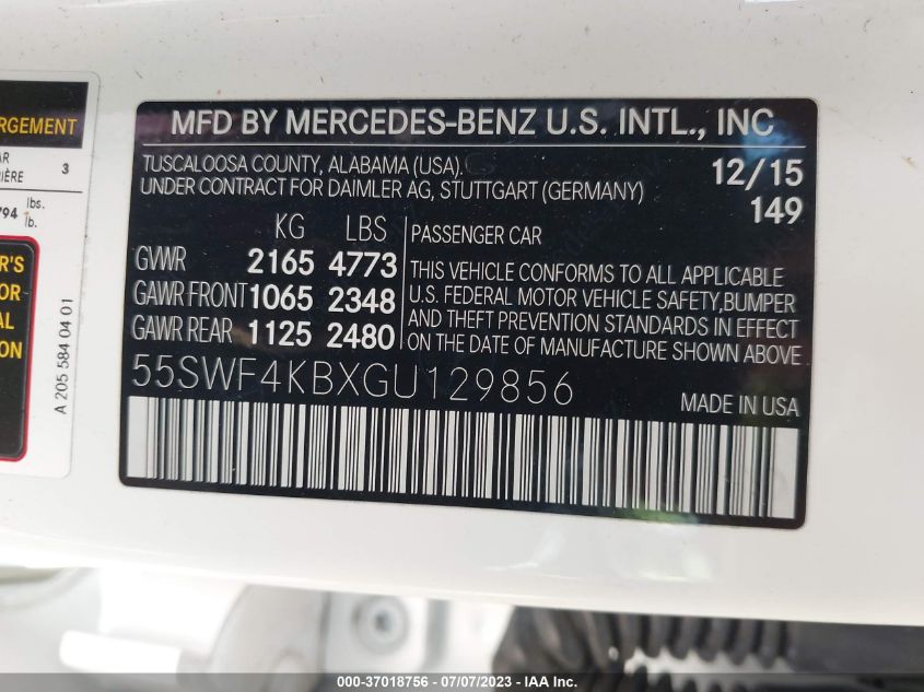 2016 MERCEDES-BENZ C-CLASS C 300 - 55SWF4KBXGU129856