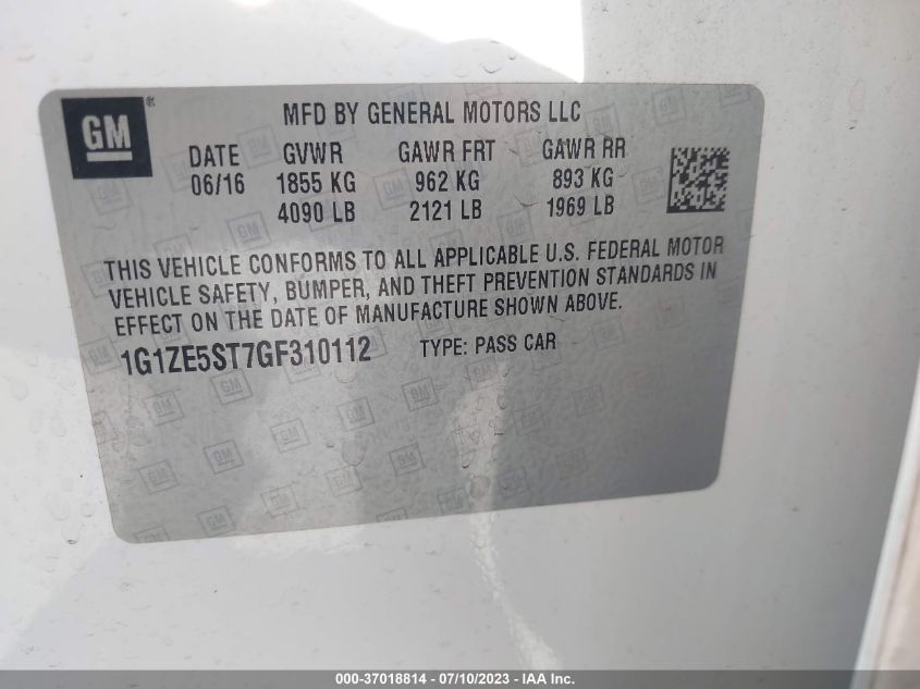 2016 CHEVROLET MALIBU LT - 1G1ZE5ST7GF310112