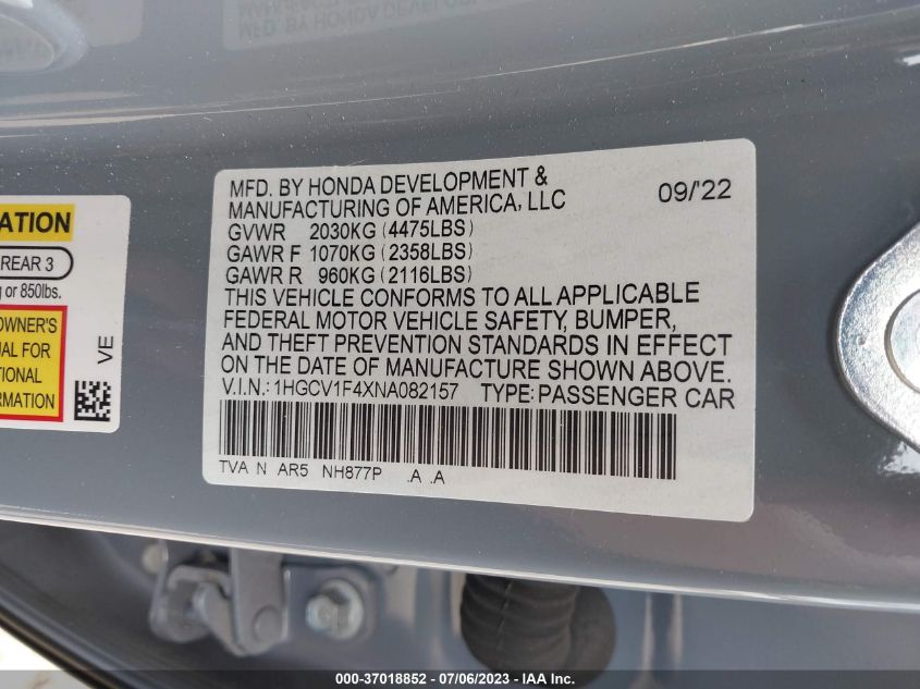 2022 HONDA ACCORD SEDAN SPORT SE - 1HGCV1F4XNA082157