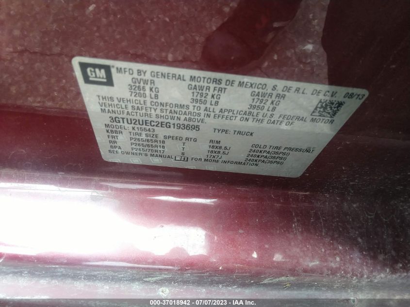 2014 GMC SIERRA 1500 SLE - 3GTU2UEC2EG193695