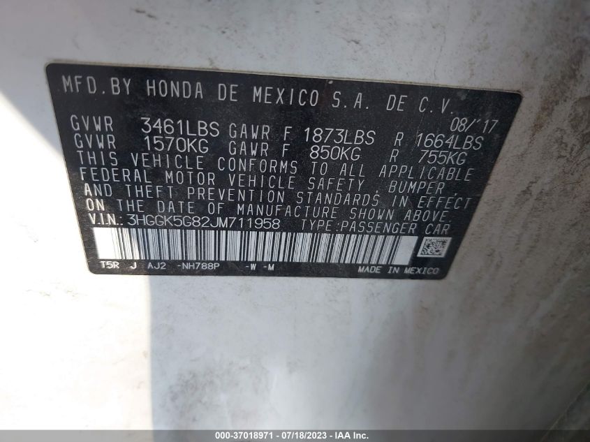 2018 HONDA FIT EX - 3HGGK5G82JM711958