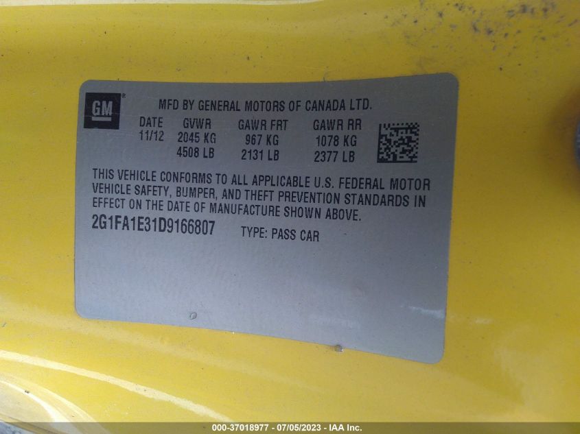 2013 CHEVROLET CAMARO LS - 2G1FA1E31D9166807