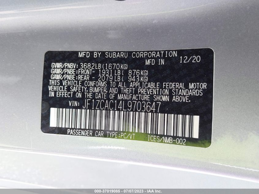 2020 SUBARU BRZ LIMITED - JF1ZCAC14L9703647