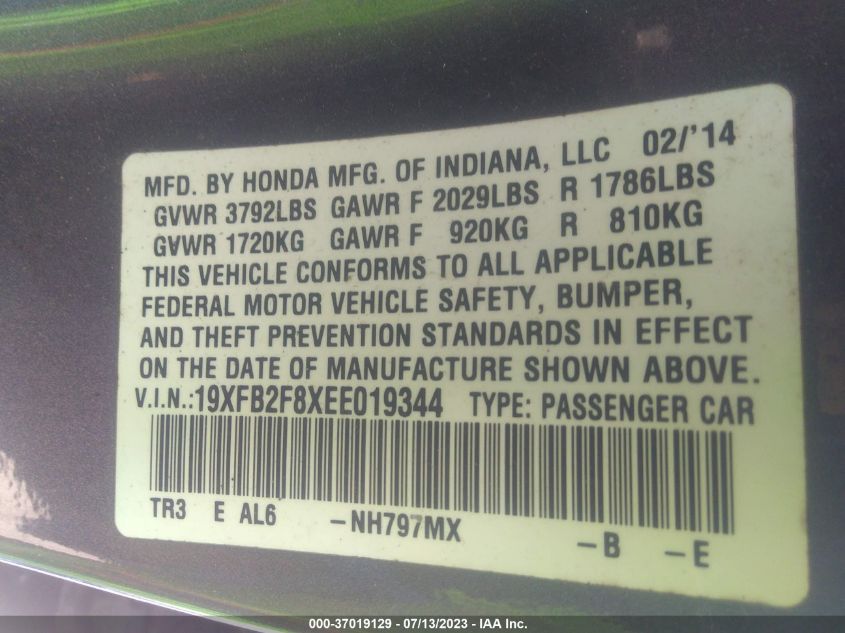 2014 HONDA CIVIC SEDAN EX - 19XFB2F8XEE019344