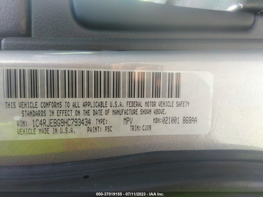 VIN 1C4RJEBG9HC793434 2017 JEEP GRAND CHEROKEE LIMITED