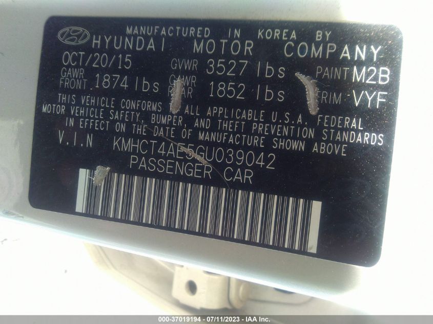 2016 HYUNDAI ACCENT SE - KMHCT4AE5GU039042