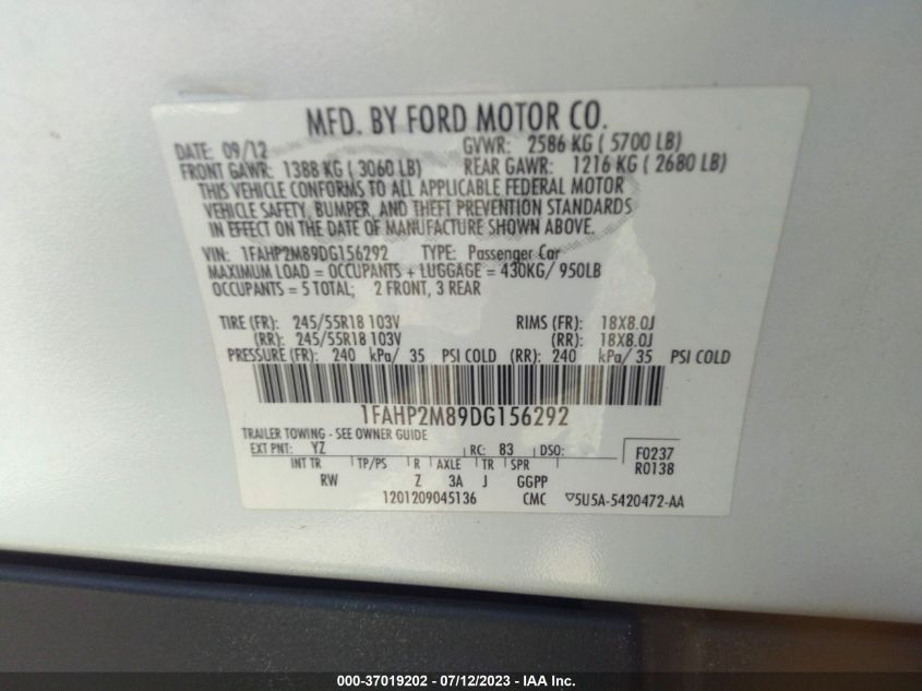 2013 FORD SEDAN POLICE INTERCEPTOR 1FAHP2M89DG156292