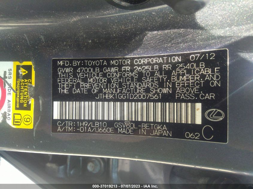 2013 LEXUS ES 350 4DR SDN - JTHBK1GG1D2007561