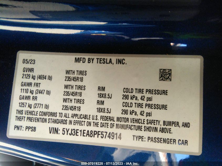 2023 TESLA MODEL 3 - 5YJ3E1EA8PF574914