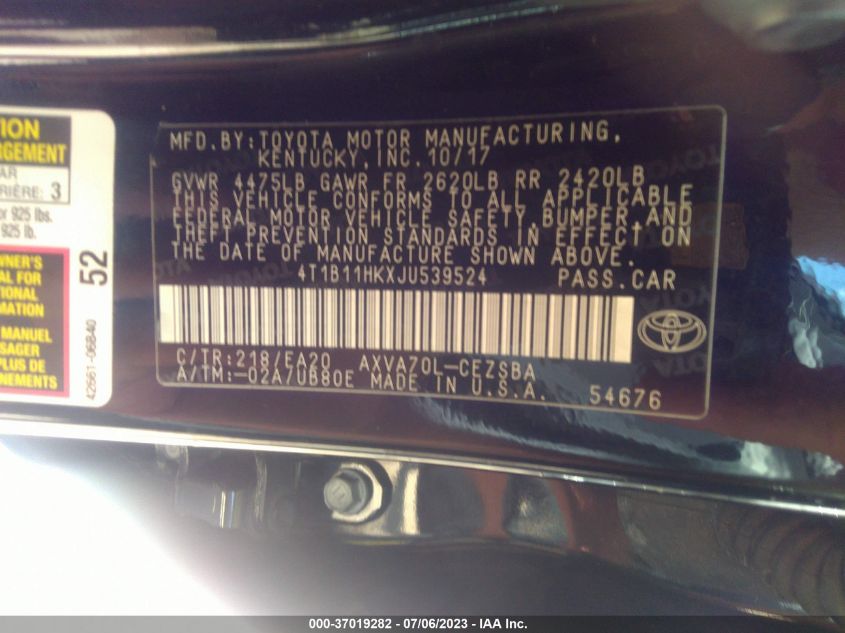 VIN 4T1B11HKXJU539524 2018 TOYOTA CAMRY no.9