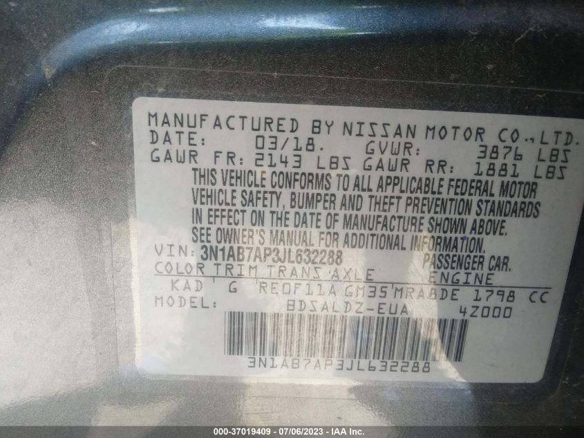 2018 NISSAN SENTRA S/SV/SR/SL - 3N1AB7AP3JL632288
