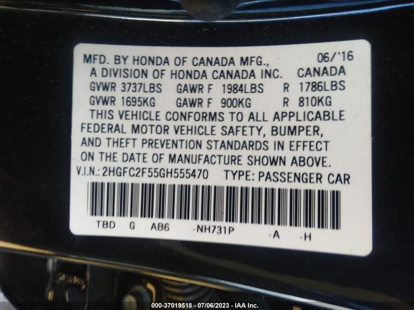 2016 HONDA CIVIC SEDAN LX - 2HGFC2F55GH555470