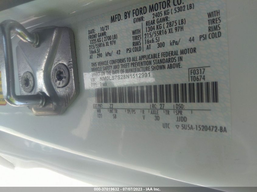 2022 FORD TRANSIT CONNECT VAN XL NM0LS7S28N1512991