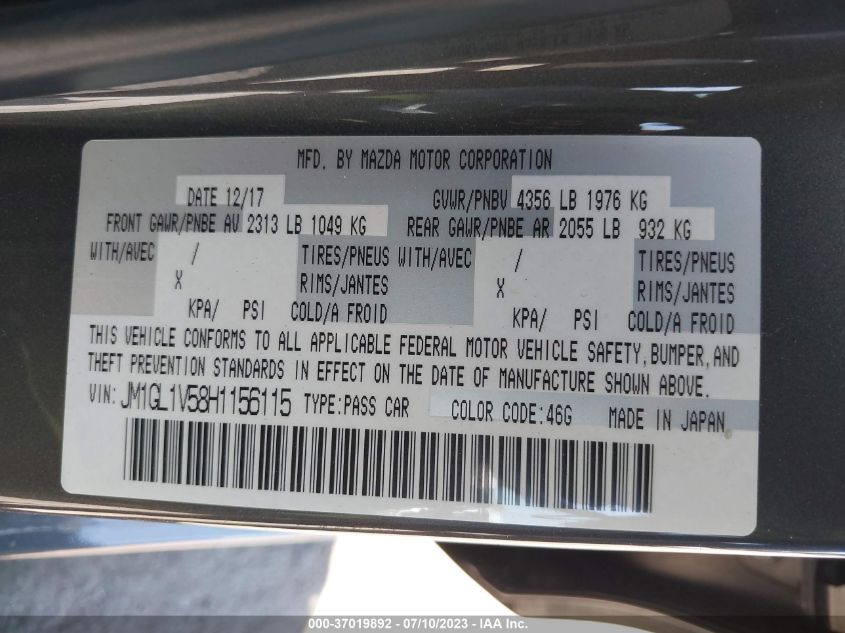 2017 MAZDA MAZDA6 TOURING - JM1GL1V58H1156115