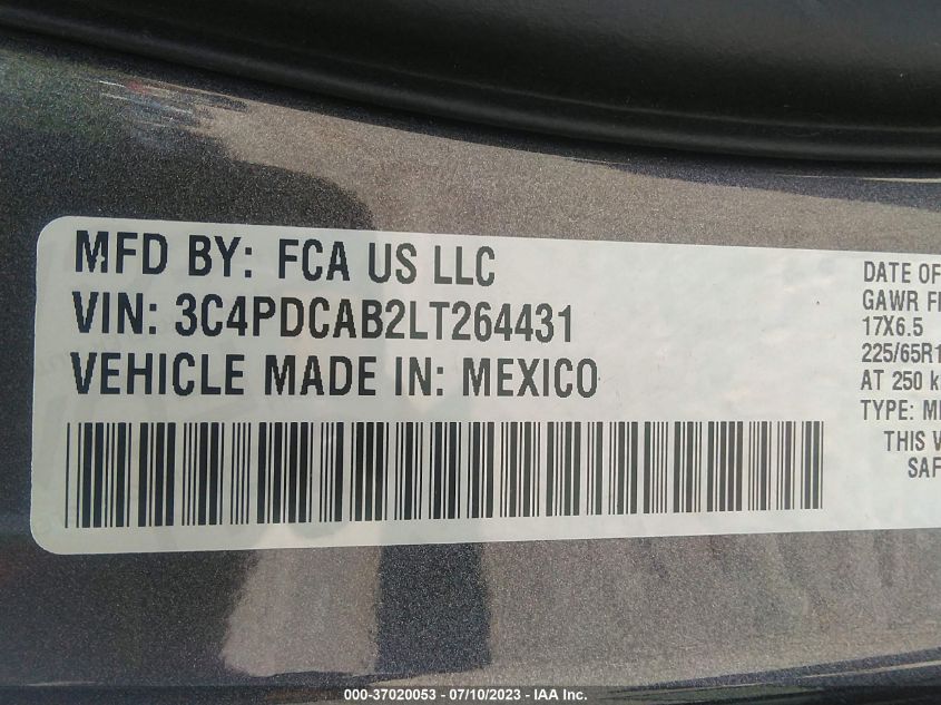 2020 DODGE JOURNEY SE VALUE - 3C4PDCAB2LT264431