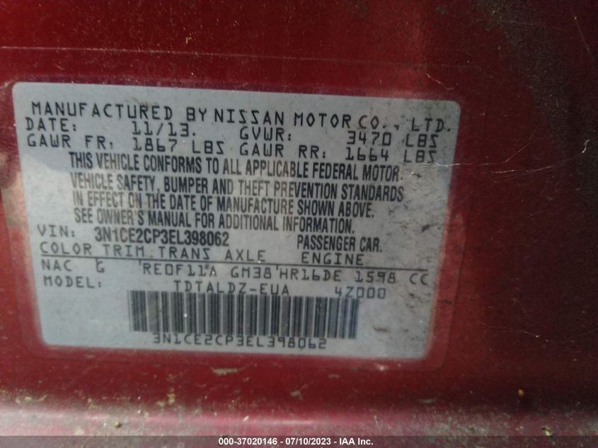 2014 NISSAN VERSA NOTE SV - 3N1CE2CP3EL398062