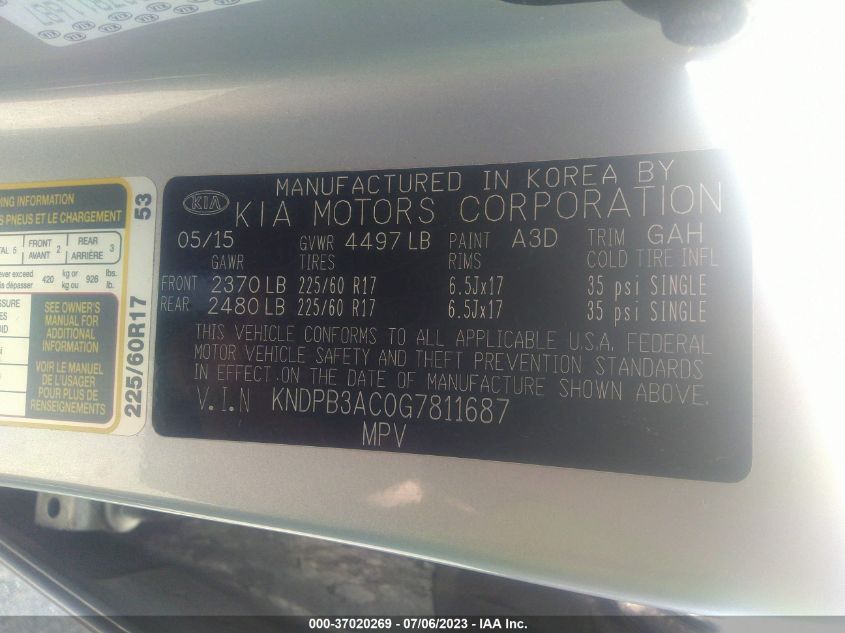 2016 KIA SPORTAGE LX - KNDPB3AC0G7811687