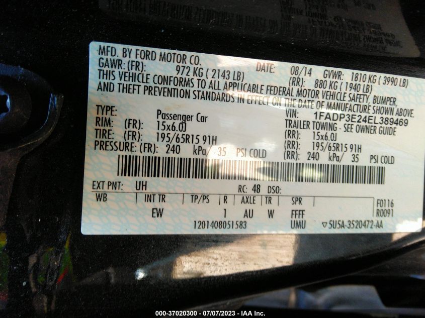 2014 FORD FOCUS S - 1FADP3E24EL389469