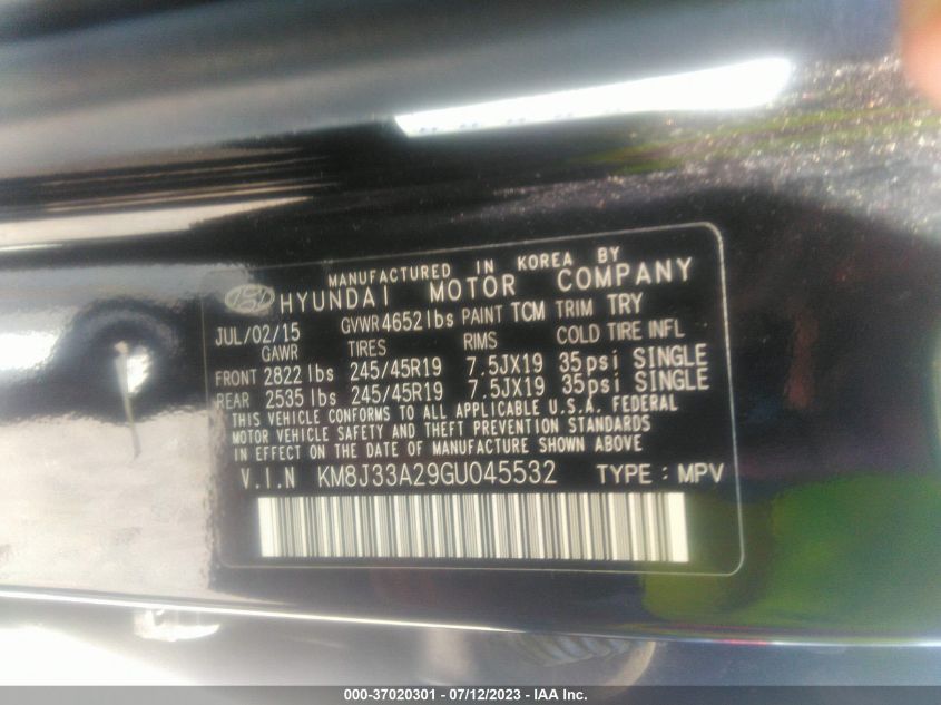 2016 HYUNDAI TUCSON LIMITED/SPORT AND ECO/SE - KM8J33A29GU045532
