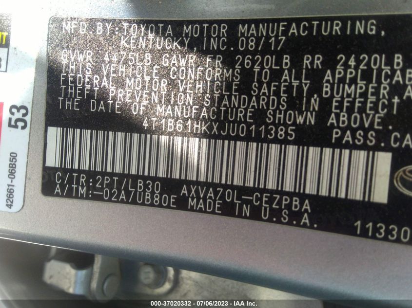 2018 TOYOTA CAMRY XSE - 4T1B61HKXJU011385