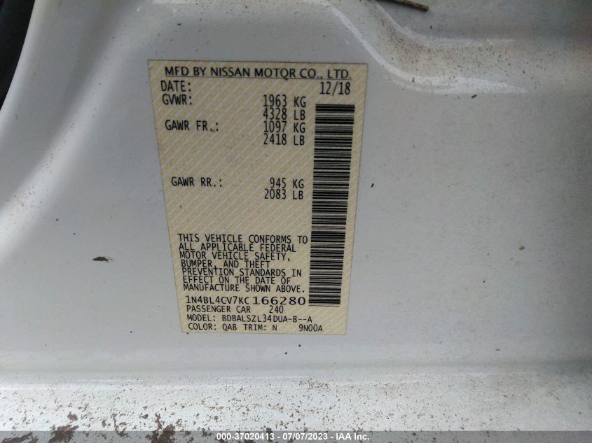 2019 NISSAN ALTIMA 2.5 SR - 1N4BL4CV7KC166280