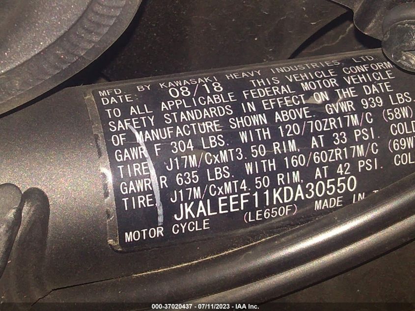 2019 KAWASAKI KLE650 F - JKALEEF11KDA30550