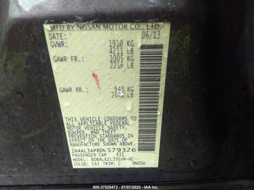 2013 NISSAN ALTIMA 2.5/S/SV/SL - 1N4AL3AP8DN579326