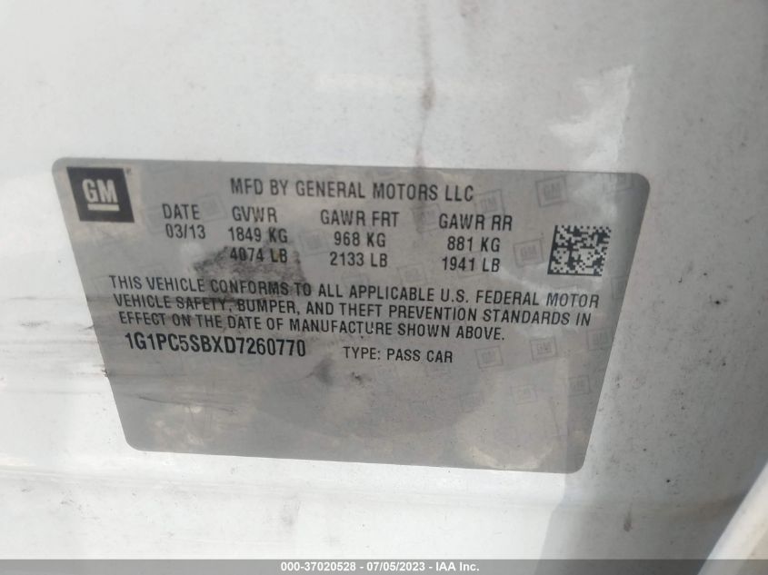 2013 CHEVROLET CRUZE 1LT - 1G1PC5SBXD7260770