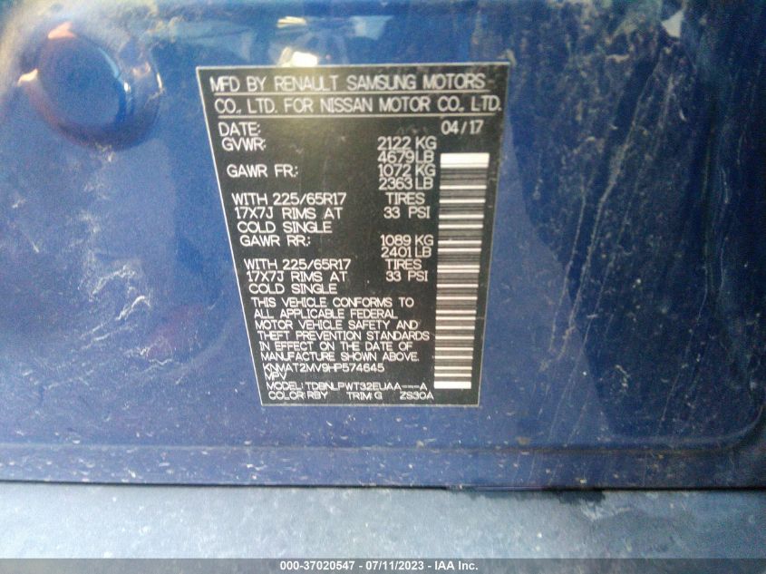 2017 NISSAN ROGUE S - KNMAT2MV9HP574645