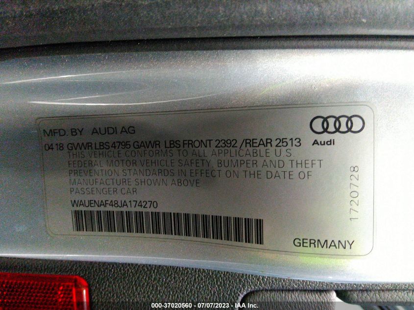 2018 AUDI A4 PREMIUM PLUS - WAUENAF48JA174270