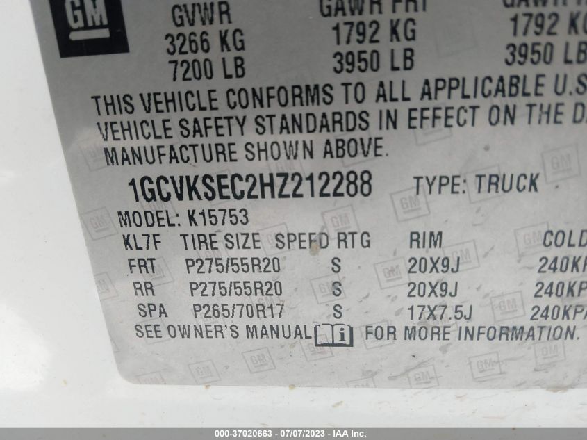 2017 CHEVROLET SILVERADO 1500 LTZ - 1GCVKSEC2HZ212288