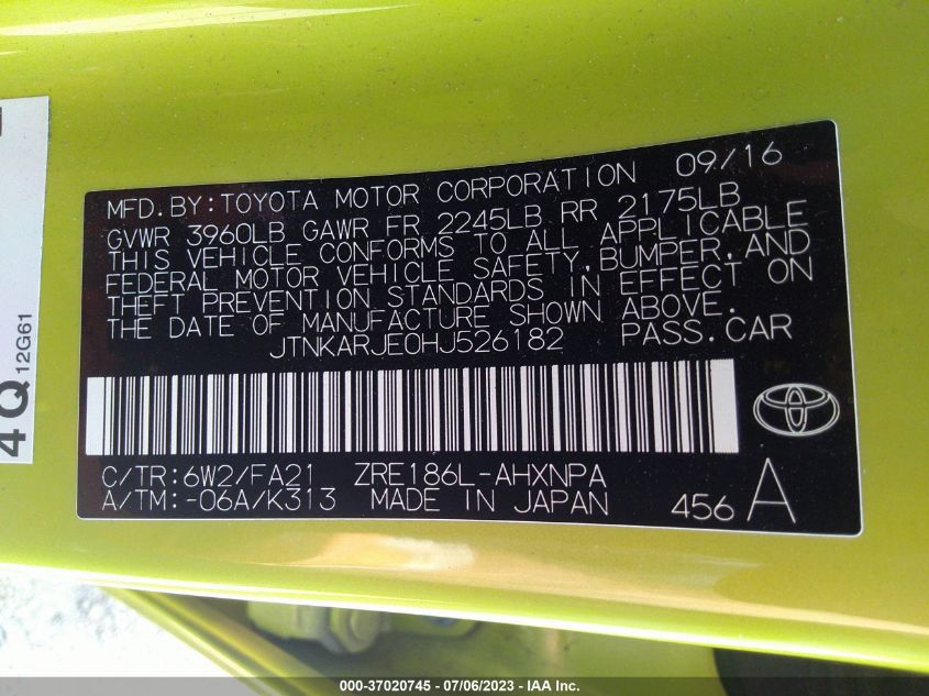 2017 TOYOTA COROLLA IM - JTNKARJE0HJ526182