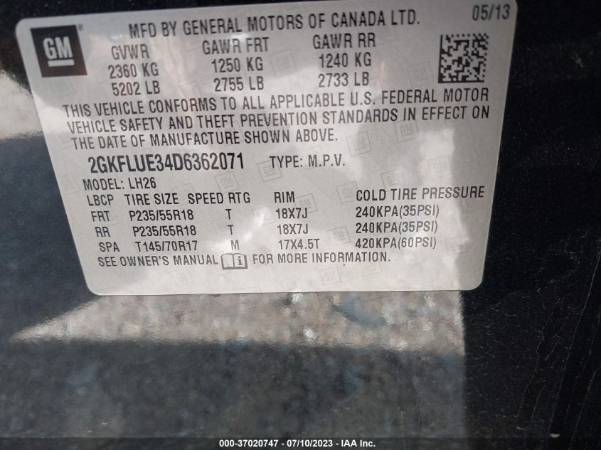 2013 GMC TERRAIN SLT - 2GKFLUE34D6362071