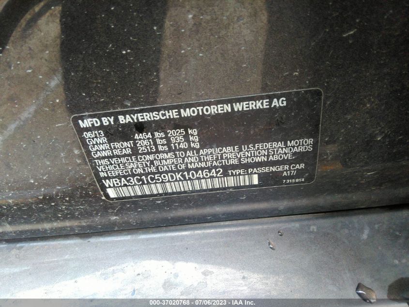 2013 BMW 3 SERIES 328I - WBA3C1C59DK104642