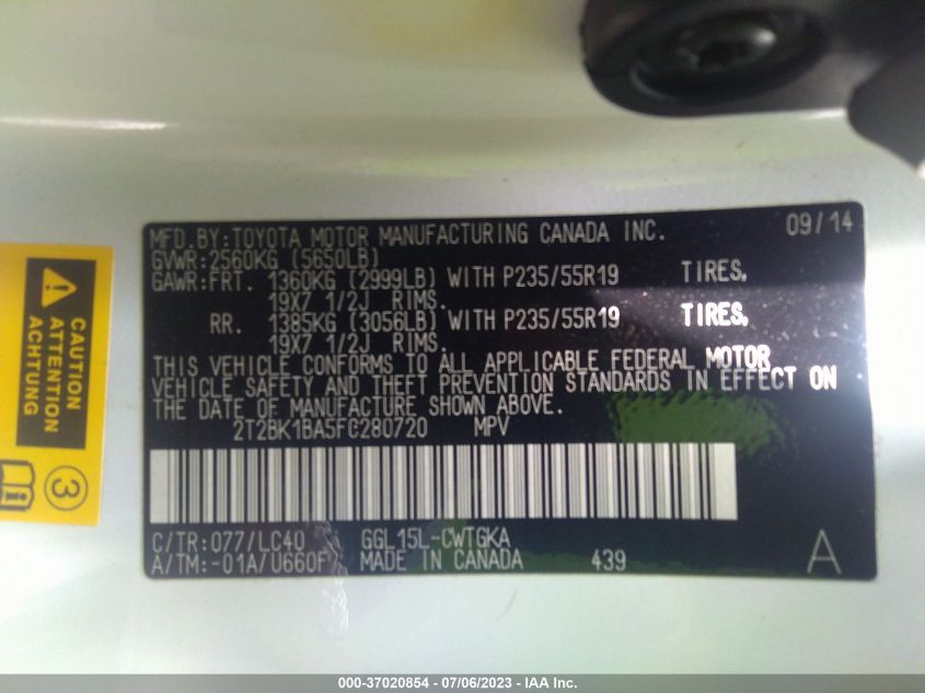2015 LEXUS RX 350 - 2T2BK1BA5FC280720