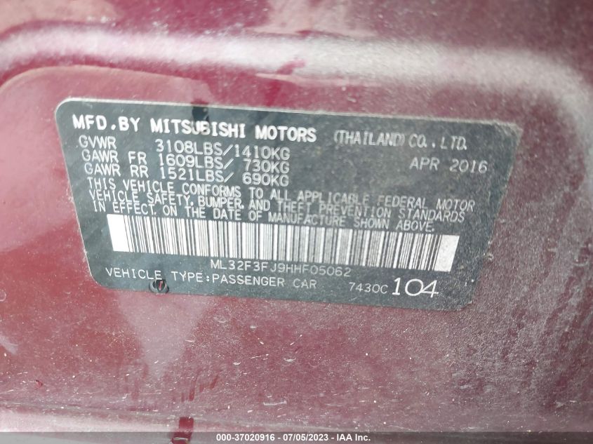 2017 MITSUBISHI MIRAGE G4 ES - ML32F3FJ9HHF05062