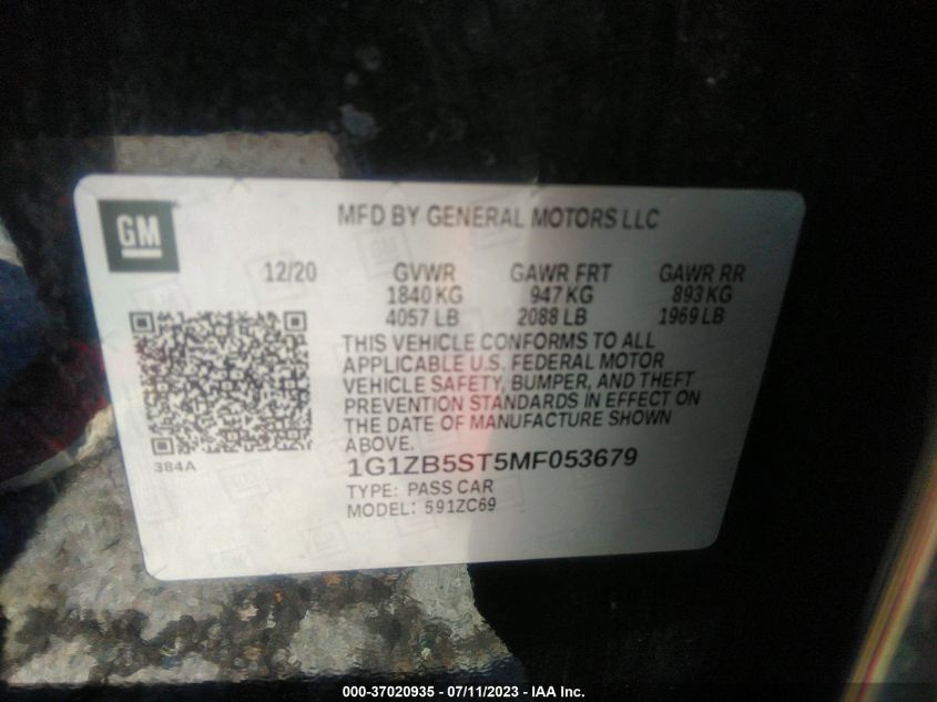 2021 CHEVROLET MALIBU LS - 1G1ZB5ST5MF053679