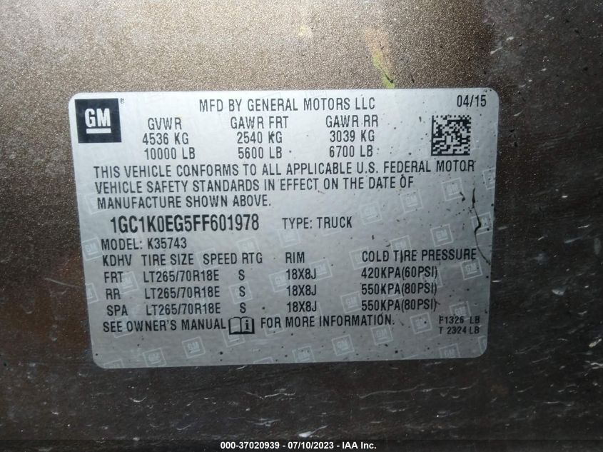 2015 CHEVROLET SILVERADO 3500HD LTZ 1GC1K0EG5FF601978