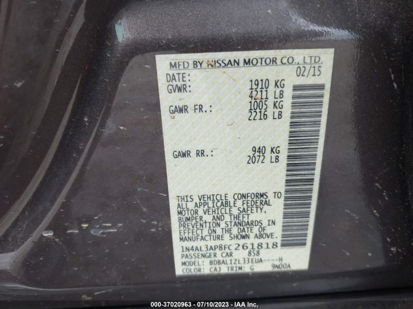 2015 NISSAN ALTIMA 2.5 SV - 1N4AL3AP8FC261818